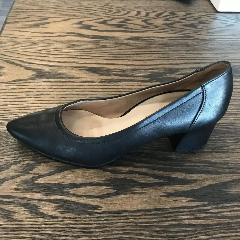 Paul Green Kami Black Soft Leather Block‎ Mid Heel Pointed Toe UK 5.5 US 8
